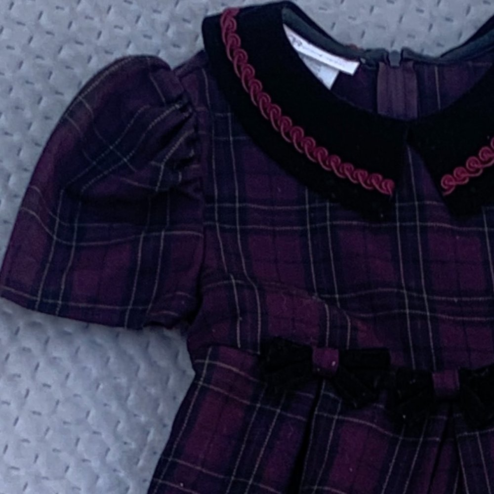 ❤Girls purple plaid dress with velvet collar
